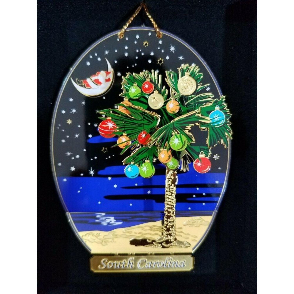 South Carolina Palmetto Palm Tree Ornament Decorated Brass Nations Treas…